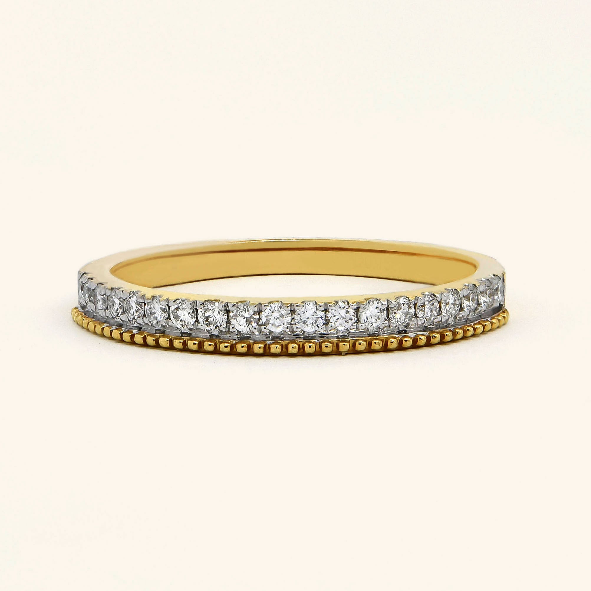 18K Yellow Gold Milgrain Diamond Band