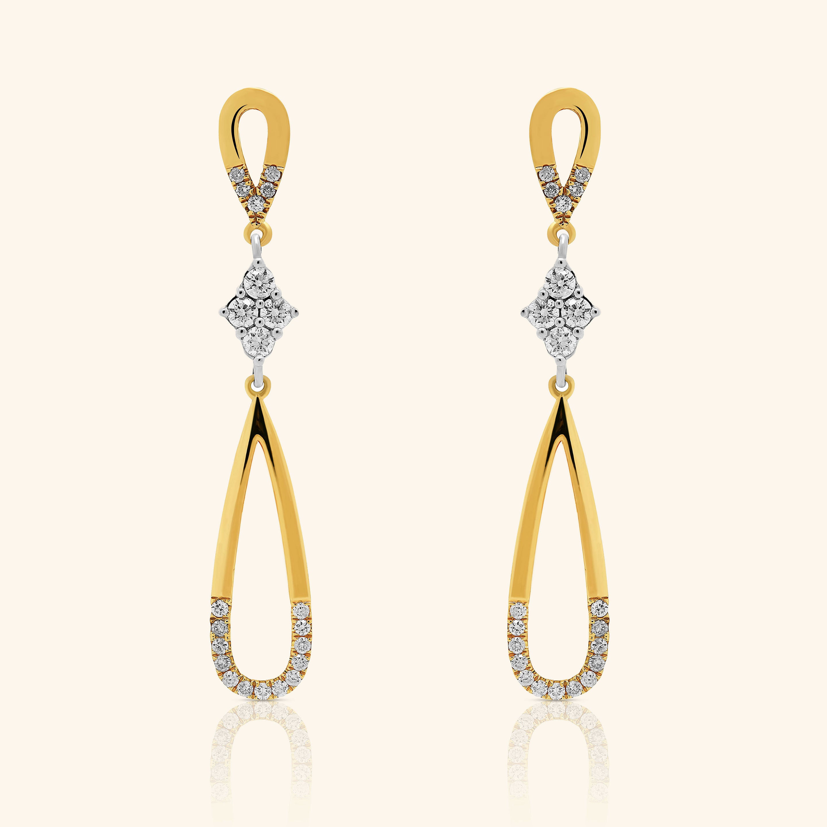 18K Yellow & White Gold Diamond Teardrop Earrings