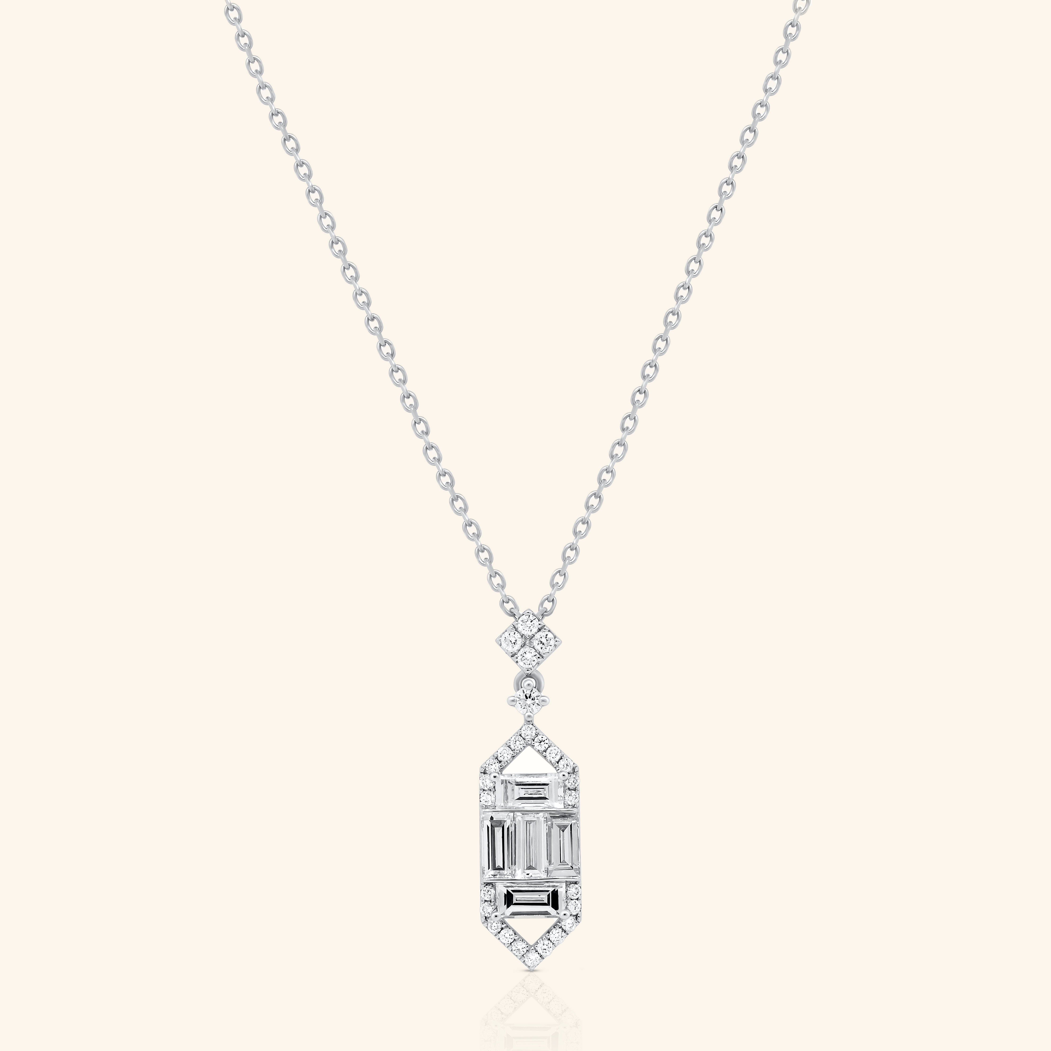 18K White Gold Diamond Hexagon Necklace